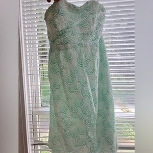 Vineyard Vines Strapless Summer Seersucker Green and White Dress, Size 12